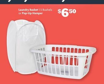 Family Dollar Laundry basket 1.5 bushels or pop-up hamper offer
