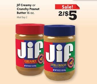 Family Dollar Jif creamy or crunchy peanut butter offer