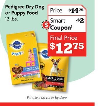 Family Dollar Pedigree dry dog or puppy food offer