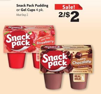Family Dollar Snack pack pudding or gel cups offer