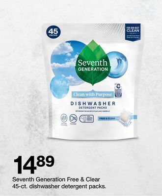 Target Seventh generation free & clear 45-ct. dishwasher detergent packs offer