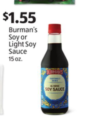 Aldi Burman's soy or light soy sauce offer