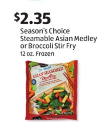 Aldi Season's choice steamable asian medley or broccoli stir fry offer
