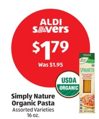 Aldi Simply nature organic pasta offer