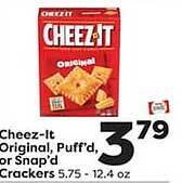 Weis Markets Cheez-it original, puff'd or snap'd crackers offer