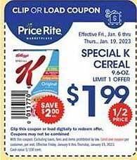 Price Rite Special k cereal offer