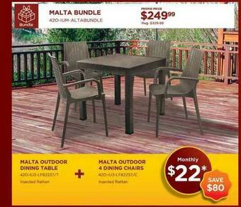 Malta Outdoor Dining Table + Malta Outdoor 4 Dining Chairs
