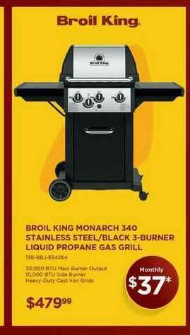 Curacao Broil King Monarch 340 Stainless Steel-Black 3-Burner Liquid Propane Gas Grill offer