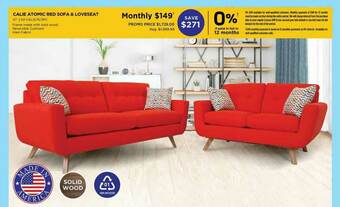 Calie Atomic Red Sofa & Loveseat