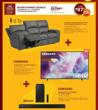 Curacao Nirvana Power Reclining Sofa With Power Headrests - Gray + Samsung 60 offer