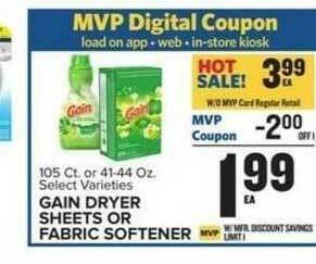 Food Lion Gain Dryer Sheets Or Fabric Softener offer