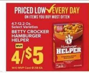 Food Lion Betty Crocker Hamburger Helper offer