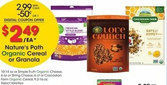 Kroger Nature's Path Organic Cereal or Granola offer