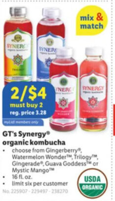 Lidl GT's Synergy organic kombucha offer