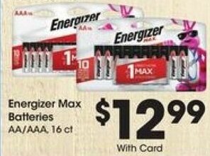 Kroger Energizer Max Batteries AA or AAA offer