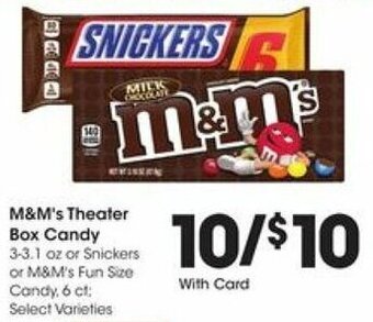 Kroger M&m's Theater Box Candy 3-3.1 oz offer