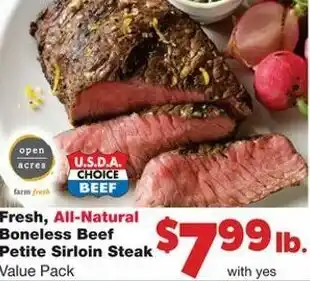 Family Fare Fresh, All-Natural Boneless Beef Petite Sirloin Steak offer