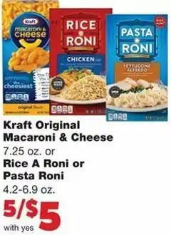 Family Fare Kraft Original Macaroni & Cheese 7.25 oz, Rice A Roni or Pasta Roni 4.2-6.9 oz offer