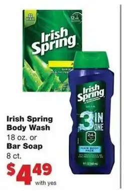 Family Fare Irish Spring Body Wash 18 oz or Bar Soap offer