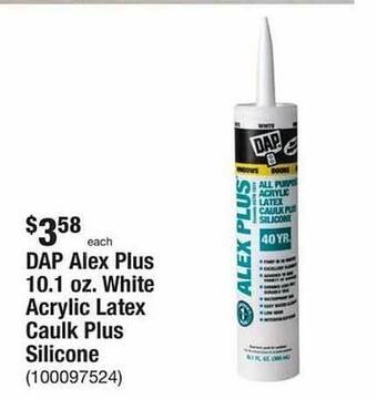 The Home Depot Dap alex plus 10.1 oz. white acrylic latex caulk plus silicone offer