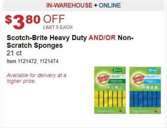 Costco Scotch-brite heavy duty and-or non-scratch sponges 21 ct offer
