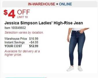 Costco Jessica simpson ladies' high-rise jean offer