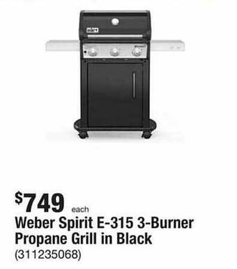 The Home Depot Weber spirit e-315 3-burner propane grill in black offer