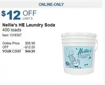 Costco Nellie's he laundry soda 400 loads offer