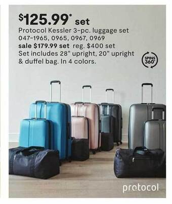 JC Penney Protocol kessler 3-pc luggage set offer