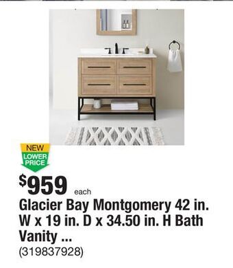 The Home Depot Glacier bay montgomery 42 in. w x 19 in. d x 34.50 in. h bath vanity in natural oak with white cultured marble top offer
