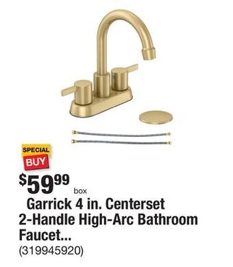 The Home Depot Garrick 4 in. centerset 2-handle high-arc bathroom faucet in matte gold offer