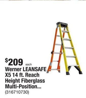The Home Depot Werner leansafe x5 14 ft. reach height fiberglass multi-position ladder, 375 lbs. load capacity type iaa offer