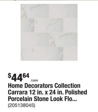 The Home Depot Home decorators collection carrara 12 in. x 24 in. polished porcelain stone look floor and wall tile (16 sq. ft./case) offer