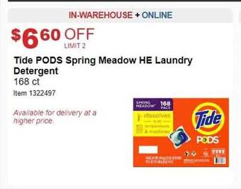 Costco Tide pods spring meadow he laundry detergent 168 ct offer
