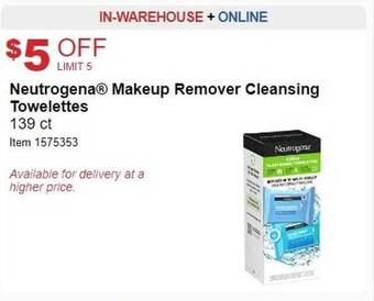 Costco Neutrogena makeup remover cleansing towelettes 139 ct offer