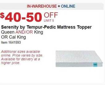 Costco Serenity by tempur-pedic mattress topper offer