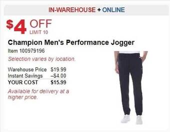 Costco Champion men's performance jogger offer