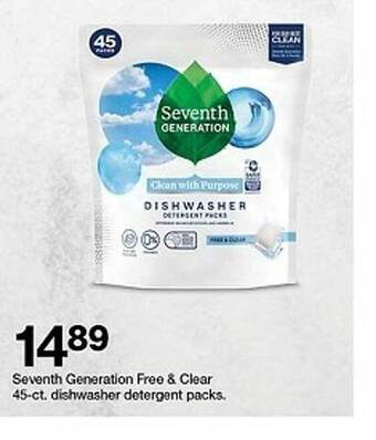 Target Seventh generation free & clear 45-ct. dishwasher detergent packs. offer
