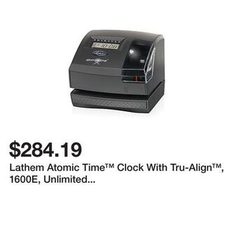 Office Depot Lathem atomic time™ clock with tru-align™, 1600e, unlimited employees, 5.7"h x 6.3"w x 7.2"d, gray offer