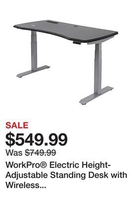 Office Depot Workpro® electric height-adjustable standing desk with wireless charging, 60"w, black offer