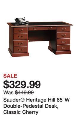 Office Depot Sauder® heritage hill 65"w double-pedestal desk, classic cherry offer