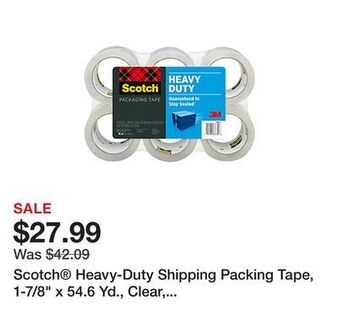 Office Depot Scotch® heavy-duty shipping packing tape, 1-7/8" x 54.6 yd., clear, pack of 6 rolls offer