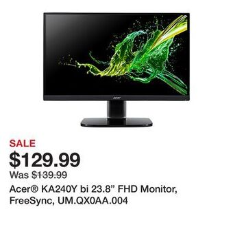 Office Depot Acer® ka240y bi 23.8" fhd monitor, freesync, um.qx0aa.004 offer