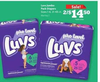 Family Dollar Luvs jumbo pack diapers offer