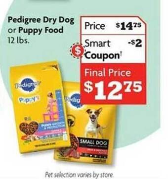 Family Dollar Pedigree dry dog or puppy food offer