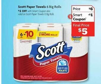 Family Dollar Scott paper towels 6 big rolls offer