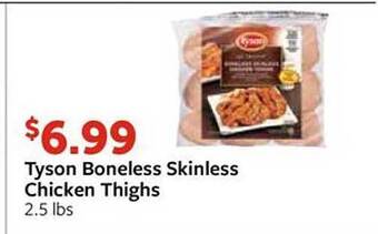 Fareway Tyson boneless skinless chicken thighs offer