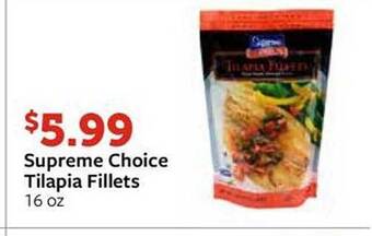 Fareway Supreme choice tilapia fillets offer