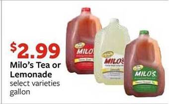 Fareway Milo's tea or lemonade offer
