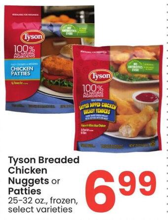 Albertsons Tyson Breaded Chicken Nuggets or Patties 25-32 oz. offer